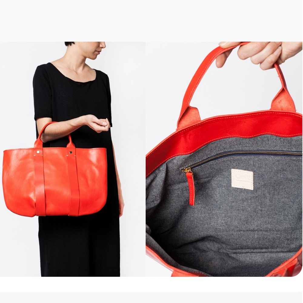 Clare V Red Leather Tote Bag